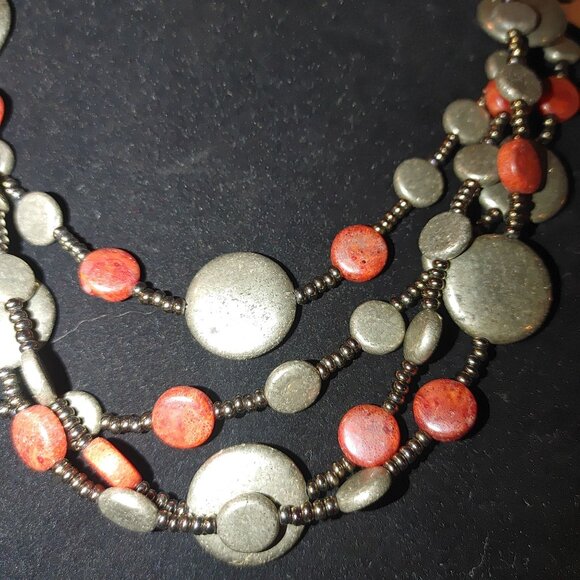 Sterling Silver Natural Stone Necklace Red Jasper or Coral stamped 925 - Picture 5 of 13
